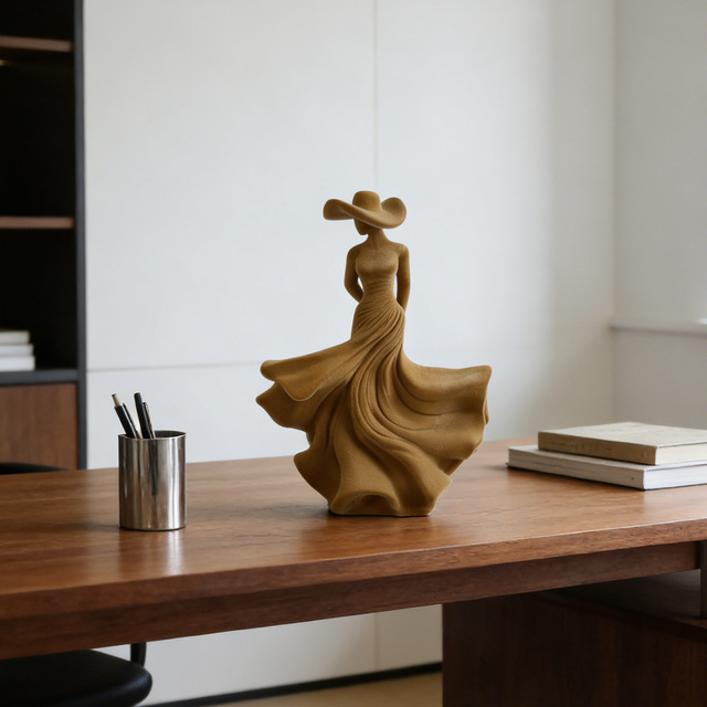 SWAITE Animal-Themed Handcrafted Resin Velvet-Textured Elegant Skirt Lady Figurine for Nordic-Style Home Desk Decoration