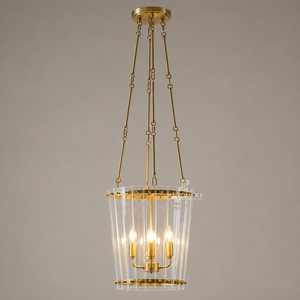 Lámpara colgante retro estilo cubo de cristal con cadena de latón para entrada, isla de cocina, decoración interior del hogar. - Product Image 1