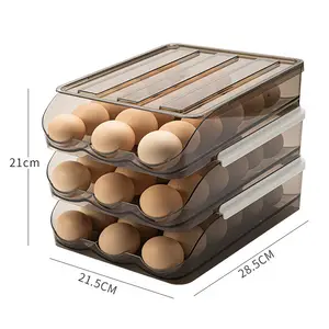 מחזיק ביצים למקרר, מתקן ביצים מתגלגל 3 קומות 28 ביצים אחסון, מיכל מקרר רולר ביצים אוטומטי
