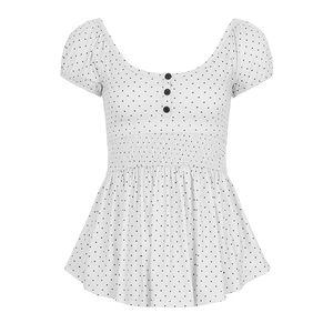 Blusa de lunares Y2K para mujer al por mayor, estilo coreano dulce con cuello de muñeca y manga abullonada, ideal para el verano. - Product Image 6