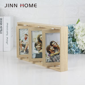 Marco de fotos de madera Natural, Marcos triples de madera Natural, Marco FrameDouble, pantalla giratoria, vidrio de alta definición para mesa, 4x6 - Product Image 3