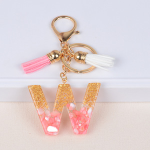 Llavero de Resina con Letra A, Borla de Papel Metálico Rosa Dorado, Anillo para Llaves, Adorno Bonito para Bolsos, Joyería de Moda, Regalo para Mujeres y Niñas - Product Image 6