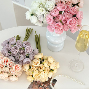 Grand bouquet de fleurs artificielles en rose thé et pivoine à <span class=keywords><strong>27</strong></span> tiges, bouquet de mariée, bouquet de demoiselle d'honneur pour cérémonie de mariage - Product Image 3