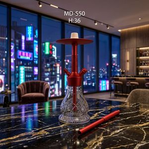 Cachimba de Vidrio Roja Moderna, Pipa de Shisha con Base Transparente, Pipa de Agua de Escritorio para el Hogar o Salón - Product Image 4