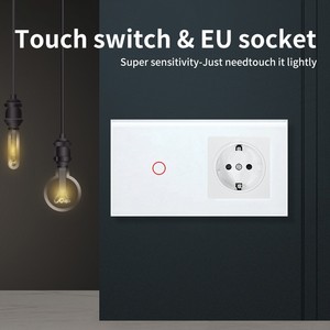 <b>Touch</b> Switch Socket With Tempered Glass Panel 60x60mm Round Base Box Ip20 White Wall Socket - Product Image 2