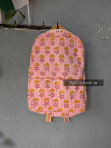 Sac à dos pour femme de style bohème, en coton matelassé, imprimé à la main, léger et de haute qualité, motif floral ethnique indien - Product Image 2