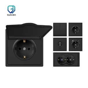 Wall Switch and Wall Socket Waterproof French 2pins with earth flip cover Socket For Wholesaler