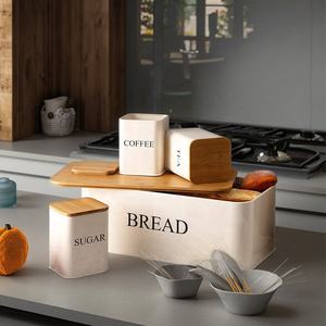 Kotak Roti Besi Logam Putih Besar untuk Meja Dapur dan Set 3 Wadah Gula Teh Kopi - Product Image 5