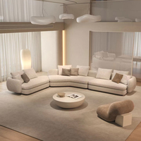 Canapé en tissu éponge en forme de L, style minimaliste italien, couleur crème bouclé, fauteuil lounge mobile, mobilier de projet pour salon de villa