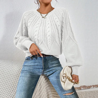 Pull en maille torsadée Preppy pour femme, col rond, manches ballon, poignets côtelés, pull épais texturé, style rétro classique, automne-hiver, OEM