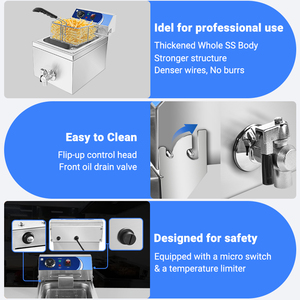 <span class=keywords><strong>Friteuse</strong></span> électrique professionnelle 6L à réservoir unique avec protection contre la surchauffe et robinet de vidange pour poulet frit, frites et chips - Product Image 5