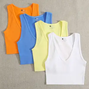 10 Colors Seamless Crop Top Women Sexy Vest V-neck Soft Camisole Rib-Knit Sleeveless Elastic Casual Tank Tops Female Without Pad