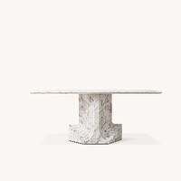 Table minimaliste sophistiquée en travertin beige avec piétement central rainuré en cascade pour salon, pièce maîtresse, personnalisable OEM