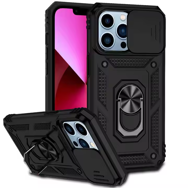 Phone Camera Lens Protective Accessories 2in1 Grade Shockproof Kickstand Cell Bag Ring Mount Phone case for Iphone  15 16 ProMax