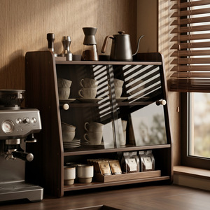 Solid Wood Cup Storage Rack 4 Layers <b>Tabletop</b> Display Cabinet For Coffee Tea Set - Product Image 3