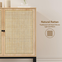 Buffet de rangement moderne en rotin style ferme avec pieds en métal noir et bois naturel pour salon et salle à manger
