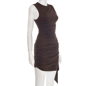 Viviblook D25DS500 Nouvelle robe de soirée pour femmes, robe de soirée unie, plissée, sans manches, élégante, mini-robe - Product Image 3