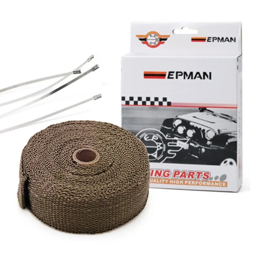 Epman Titanium Turbo Spruitstuk Warmte Uitlaat Thermische Wrap Tape & Roestvrij Banden 2 "X 10 Meter EP-WR15TI