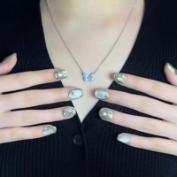 Faux ongles en acrylique brossé vert olive effet œil de chat avec strass, 10 pièces, vente en gros personnalisée pour salons de manucure