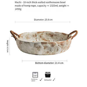 Juego de Vajilla de Cerámica Rústica, Frutero con Esmalte Moteado y Asas Tejidas, Vajilla Multiusos para Servir la Cena en Casa - Product Image 3