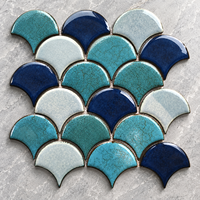 Carrelage mural décoratif en céramique effet écaille de poisson craquelé, bleu-vert festonné, pour hôtel, villa, spa, mur d'accentuation