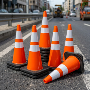 18 Inch PE Engineer Grade Traffic Cone 450mm Weighted Rubber Base-High Visibility Orange Road <b>Safety</b> with Black Base - Product Image 2