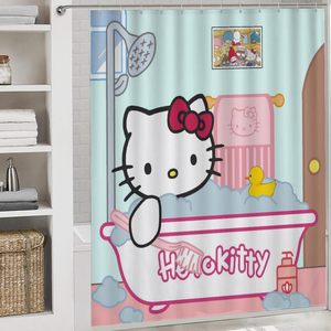 Ensemble de rideaux de douche de dessin animé mignon 4 pièces tapis de bain antidérapants et couvercle de couvercle de toilette décor de bain en gros de l'usine - Product Image 5
