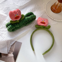 Nouveau serre-tête en peluche de flanelle mignon, motif fleur moche, poupée cactus, bandeau floral kawaii, accessoire de coiffure
