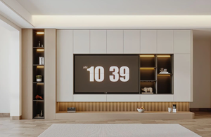 Meuble TV mural sur mesure en bois, design moderne, écologique, grand, pour salon, chambre à coucher, hôtel, gris - Product Image 2