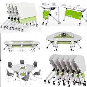 Mesa de estudio escolar plegable y combinable, móvil, apilable, multi-forma, para formación y estudio en grupo - Product Image 3
