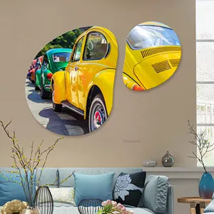 Arte de parede para decoração de casa, gravata de PVC com desenho de carro, 2 peças, forma única, pingente de água, arte pop art amarela, moda popular, arte de rua, desenhos em PVC, moda