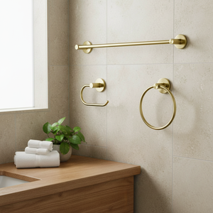 Ensemble d'accessoires de salle de bain en or mat de luxe 3 pièces avec barre porte-serviettes, anneau et porte-papier pour les maisons modernes - Product Image 1