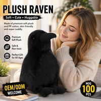 Peluche Corbeau Noir Doux Premium Personnalisé, Jouet en Peluche Corbeau Réaliste, Poupée Oiseau, Cadeau d'Halloween, Vente en Gros OEM, MOQ 100 PIÈCES