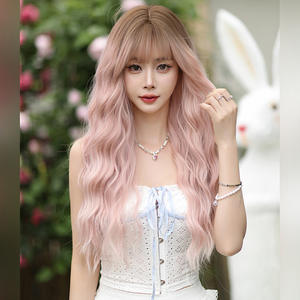 American Lolita Cosplay onda de agua resistente al calor <span class=keywords><strong>pelo</strong></span> <span class=keywords><strong>ondulado</strong></span> peluca sintética pelucas rosas largas <span class=keywords><strong>con</strong></span> <span class=keywords><strong>flequillo</strong></span> pelucas de cabello humano Natural - Product Image 1