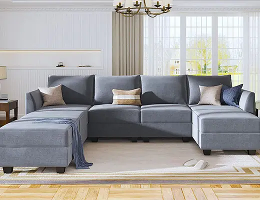Modern mavimsi gri kanepe avrupa tarzı 7 kişilik U şekilli kanepe ucuz modüler kesit Lounge kanepe depolama koltuğu oturma