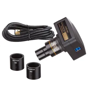 AmScope kamera mikroskop warna CMOS c-mount, seri MU 18.0MP USB 3.0 kecepatan tinggi dengan lensa pengurangan dan kalibrasi geser