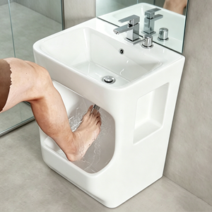 Lavabo double autoportant <span class=keywords><strong>en</strong></span> acrylique anti-rayures, au design moderne et au toucher agréable, avec égouttoir rapide, taille personnalisable, pour salle de bain - Product Image 6