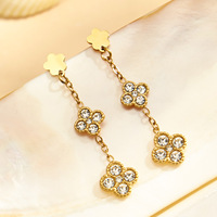 KITI Sprankelende Kleurrijke Klaver Oorbellen met Hangertjes 316 Roestvrij Staal PVD 18K Goud Gecoat Kubieke Zirkonia Ketting Sieraden voor Vrouwen