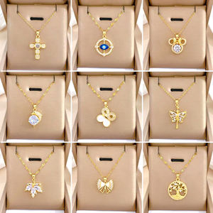 Collar con Colgante de Cruz y Corazón de <span class=keywords><strong>Acero</strong></span> Inoxidable de Lujo con Zirconia y Oro de 18k para Mujer, Joyería de Serpiente con Ojos de Zirconia Cúbica, Regalo al por Mayor - Product Image 2