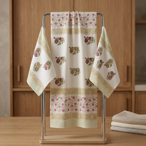 Serviette de bain en coton gaufré de qualité supérieure avec imprimé floral, douce, absorbante, séchage rapide, bordure décorative, serviette de bain pour hôtel et maison - Product Image 4
