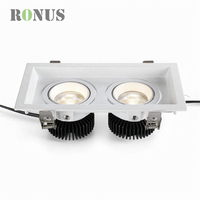 Double tête 7W * 2 Spot rectangulaire LED COB Down Grille d'éclairage Plafonnier encastré réglable Downlight