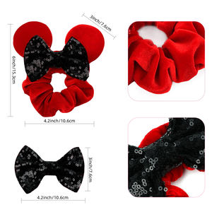 49 Kleuren Designer Haaraccessoire Schattige Lovertjes Strik Elastische Haarband Voor Kinderen Meisje Fluwelen Geïnspireerde Muis Oren Haar Scrunchies - Product Image 5