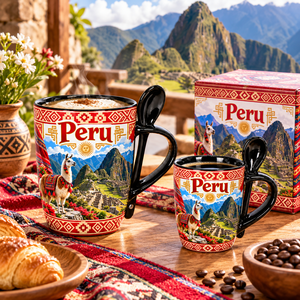 Taza de Cerámica con Diseño de Alpaca, Recuerdo de Viaje de <span class=keywords><strong>Perú</strong></span>, Taza de Café de Porcelana con Patrón de Monumentos Peruanos, 2 Tamaños, Temática de Ciudad Personalizada, Venta al Por Mayor - Product Image 3