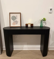 Table console ovale KUMUSI en chêne noir naturel rainuré avec 2 tiroirs