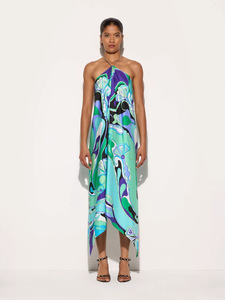 Vestido largo irregular con estampado de satén de estilo sencillo y cuello halter, novedad transfronteriza europea y americana 2026 - Product Image 3