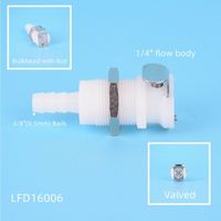 Raccord rapide à basse pression pour montage sur panneau, avec valve, en POM naturel, pour tube de 4,8 mm (3/16 po), avec raccord femelle 1/4 Flow