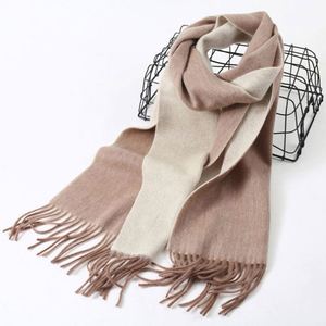 Bufanda de Lana Pura Gruesa Bordada de Doble Cara y Dos Tonos para Mujer, Regalo Anual de Otoño-Invierno - Product Image 1