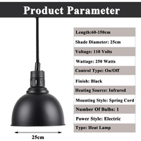 Lampe chauffante suspendue en fer pour buffet, avec chauffage à économie d'énergie et température réglable, pour usage commercial (noir)