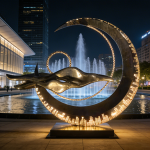 Sculpture personnalisée en acier inoxydable 316L LED en forme <span class=keywords><strong>de</strong></span> <span class=keywords><strong>croissant</strong></span> <span class=keywords><strong>de</strong></span> <span class=keywords><strong>lune</strong></span> - Art métallique lumineux Ciel et Baleine pour la décoration municipale - Product Image 3