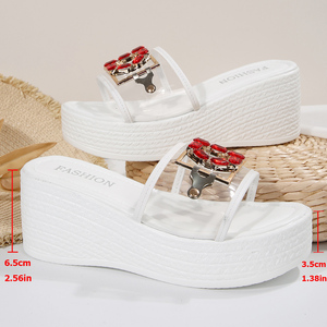 Dép xăng đan đế xuồng đính đá đỏ thời trang, nhẹ, mũi hở, đế PU thoáng khí, màu trắng trong suốt, thích hợp cho tiệc tùng mùa hè - Product Image 6